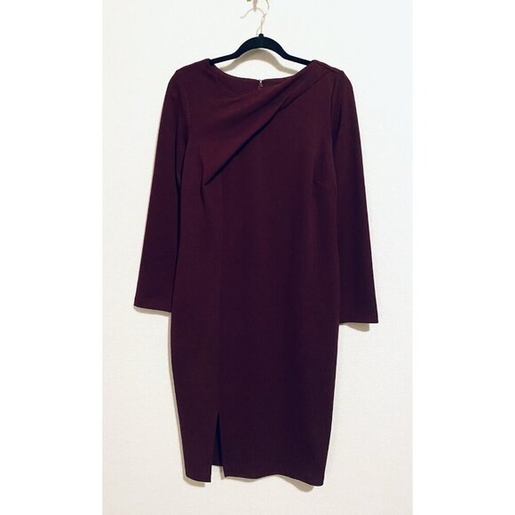 Eloquii Dress Womens 14 Burgundy Pleated Front Sheath Long Sleeve Work Career - Picture 1 of 7